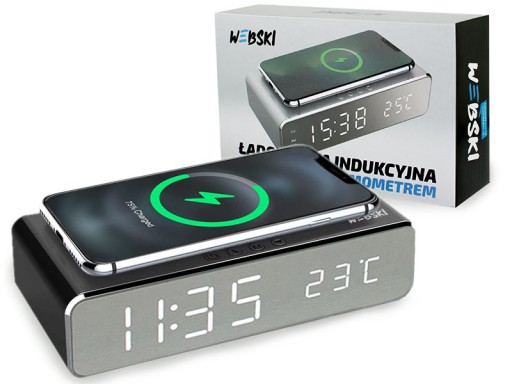 ŁADOWARKA INDUKCYJNA BEZPRZEWODOWA DO TELEFONU ZEGAR BUDZIK TERMOMETR