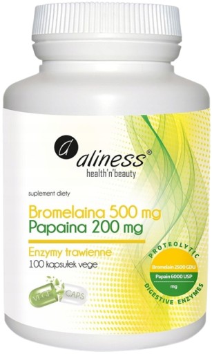 Aliness BROMELAINA PAPAINA ENZYMY TRAWIENNE 100kap Trawienie Proteaza