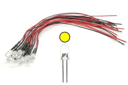 10x LED 5mm 12V 2000mcd przewód 20cm ŻÓŁTA