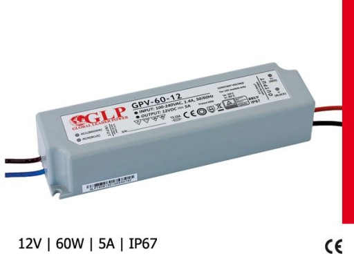 ZASILACZ LED WODOODPORNY GPV 60W 5A 12V IP67