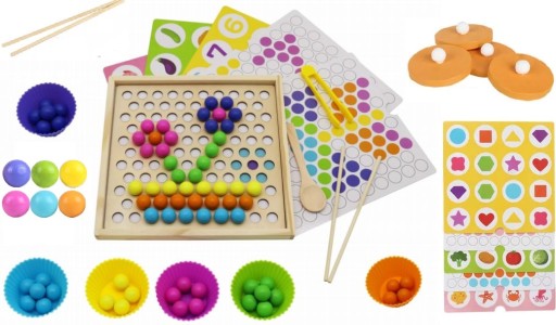 TRENING MÓZGU DREWNIANA UKŁADANKA KULKI MONTESSORI