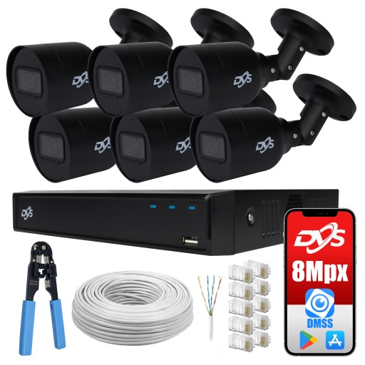ZESTAW MONITORINGU 6 KAMER IP CZARNE 8Mpx 4K PoE