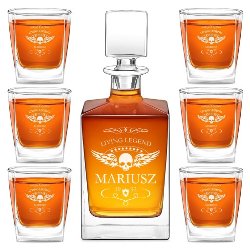 Zestaw Karafka 6 Szklanek do Whisky z Grawerem Prezent Dzień Ojca Urodziny