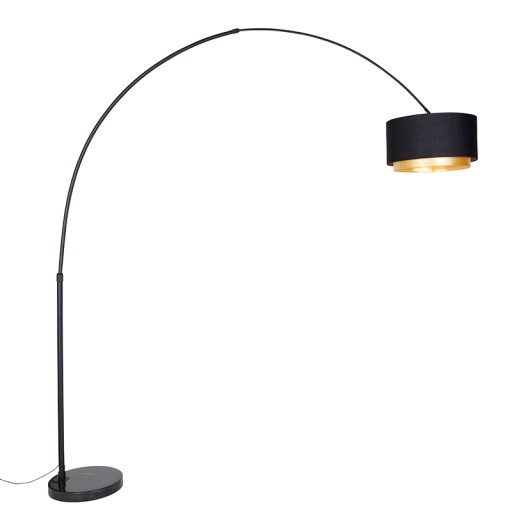 Nowoczesna lampa łukowa czarna z podwójnym abażurem czerń ze złotem - XXL