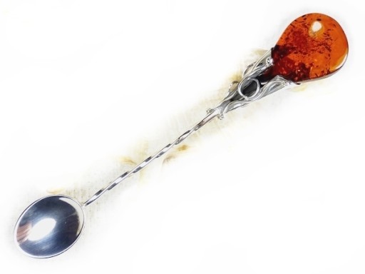 912-15 Łyżeczka Srebro z Bursztynem -HAND MADE-