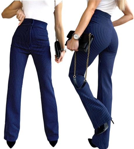 ELEGANCKIE SPODNIE DAMSKIE wysoki stan print paski