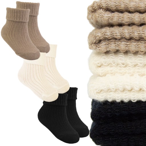 3-pak SKARPETKI NIEMOWLĘCE bawełniane BEZUCISKOWE beże czerń UNISEX 6-9 mcy