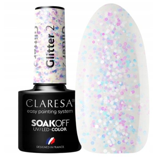 CLARESA LAKIER HYBRYDOWY LAKIER DO PAZNOKCI Z BROKATEM GLITTER 02