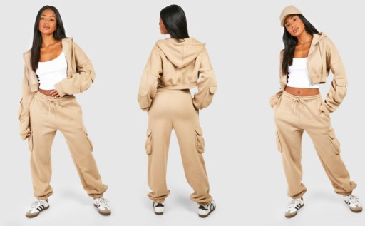 4B0A09 A02 BOOHOO BEŻOWY KOMPLET DRESOWY S