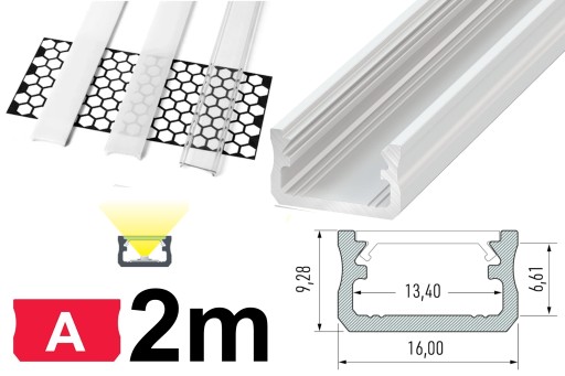 PROFIL DO TAŚM LED ALU TYP A BIAŁY 2M + KLOSZ