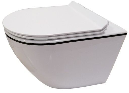 MISKA WC WISZĄCA BEZRANTOWA 49 CM BIAŁO - CZARNA Z DESKĄ WOLNOOPADAJĄCĄ