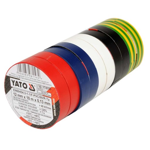 YATO Taśma izolacyjna 10m x 12mm KOLORY - 10SZT