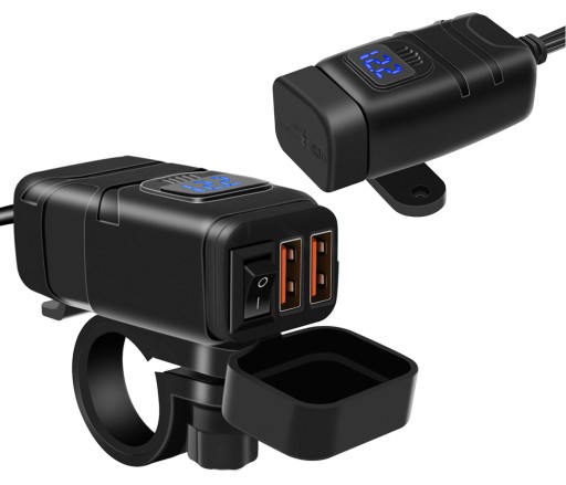 ŁADOWARKA ZASILACZ 2xUSB QC3.0 WOLTOMIERZ PRZYCISK
