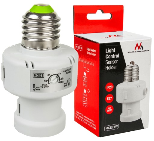 CZUJNIK ZMIERZCHU OPRAWKA E27 REGULACJA CZASU TIMER IP20 MACLEAN MCE21W