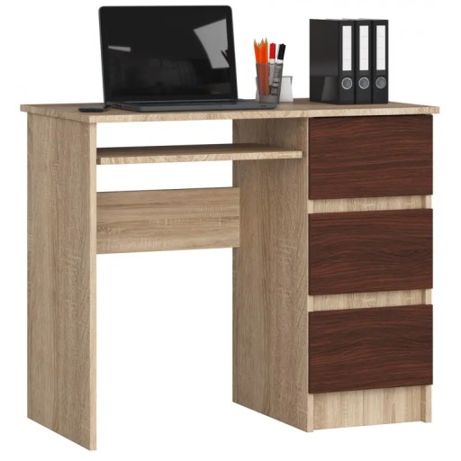 Biurko młodzieżowe sonoma wenge 3 szuflady 90 cm