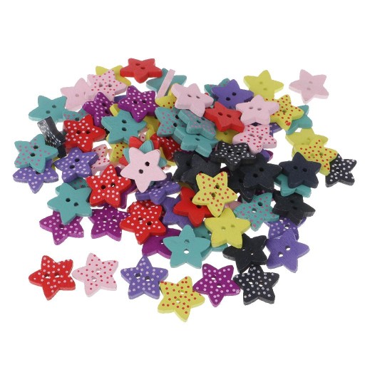 100 Star Wooden Button Buttons Sewing Children\\\\\\\ s