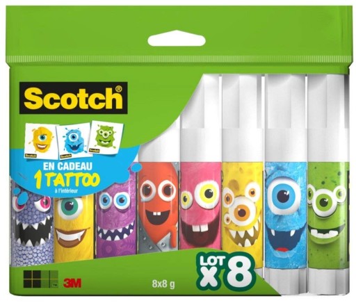Klej szkolny w sztyfcie SCOTCH Monsters Edition 8 Sztuk
