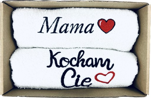 PREZENT NA DZIEN MAMY RECZNIK ZESTAW RĘCZNIKÓW Z HAFTEM 50x100 KOCHAM CIE