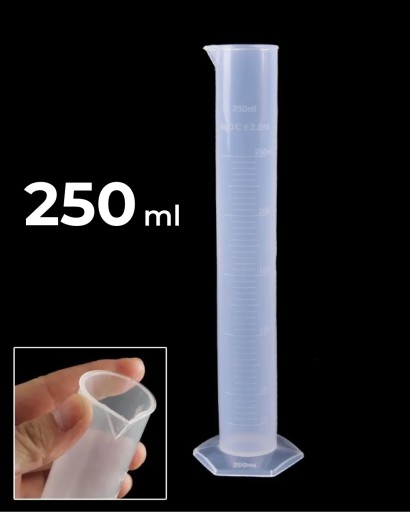 Cylinder miarowy menzurka z wylewem plastikowy z PP 250 ml skala wypukła