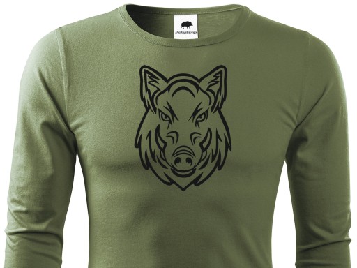 Longsleeve myśliwski khaki - GŁOWA DZIKA