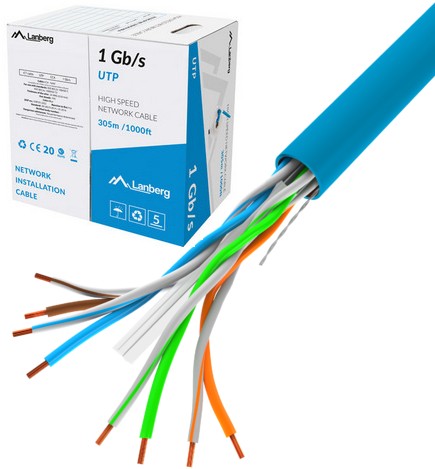 KABEL SIECIOWY LAN UTP LCU 6 50m SKRĘTKA NIEBIESKI CCA 250 MHz AWG23 KAT