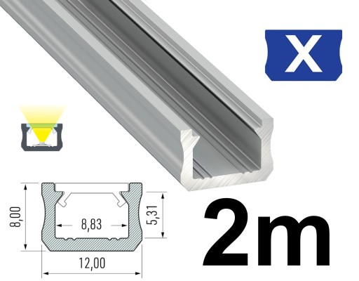 PROFIL DO TAŚM LED WĄSKI 12mm 2M TYPU X SREBRNY