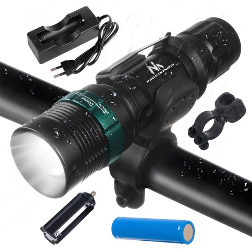 LATARKA ROWEROWA CREE LED ZOOM + UCHWYT ŁADOWARKA