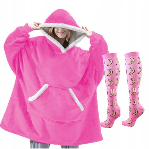 CIEPŁA BLUZA KOC OVERSIZE FUTRZAK 2W1 GRUBA XXL