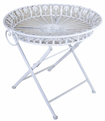Stolik Ogrodowy Okrągły Biały Metalowy Shabby Chic