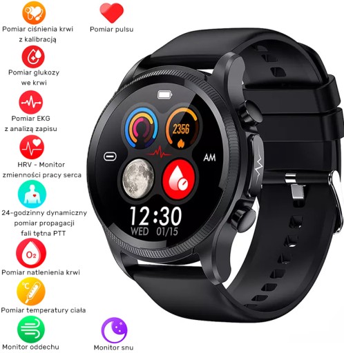 Kardiowatch E400 czarny z silikonowym paskiem Smartwatch