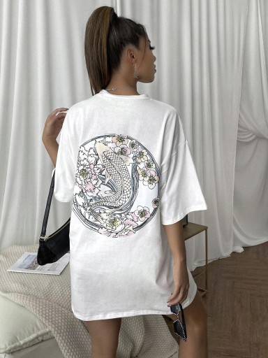 SHEIN SUKIENKA DAMSKA BIAŁA PRINT PROSTA 38 M