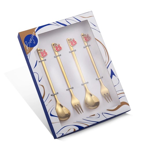 4 pcs Christmas Spoon Fork Set Elk Christmas Tree Tableware Stainless