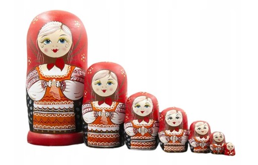 7x ręcznie rzeźbione rosyjskie lalki gniazdujące wyroby z drewna