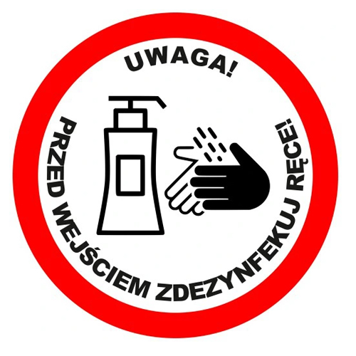 NAKLEJKA NA SZYBĘ 20 cm UWAGA ZDEZYNFEKUJ RĘCE 2