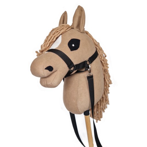 DŁUGI KIJEK 52 CM - HOBBY HORSE - KONIK BEŻOWY - DUŻY - Z UZDĄ I LEJCAMi