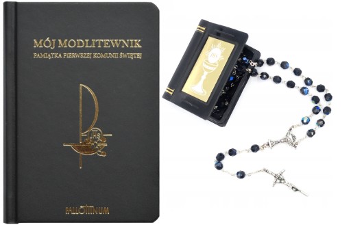 ZESTAW KOMUNIJNY różaniec modlitewnik KOMUNIA etui