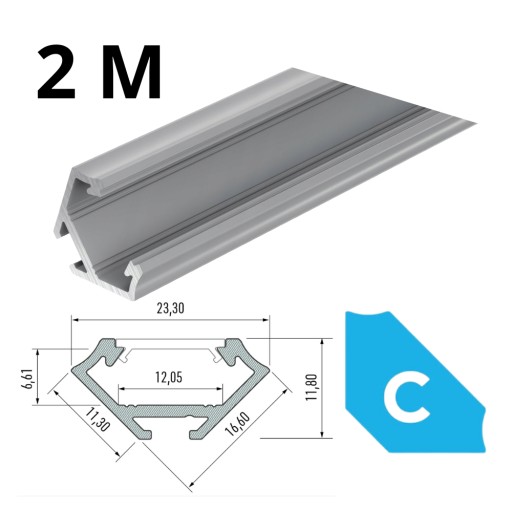 Profil aluminiowy LED narożnikowy 45 st. srebrny anodowany 2m typ C LUMINES