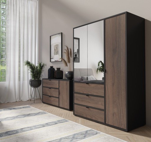 VERONA 02+05 szafa 135 + komoda czarny / orzech