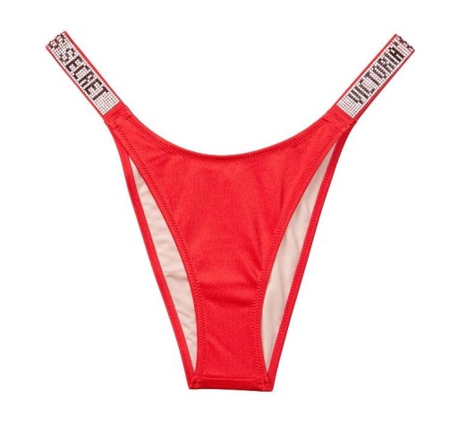 Figi kąpielowe Victoria's Secret brazyliany z cyrkoniami czerwone L