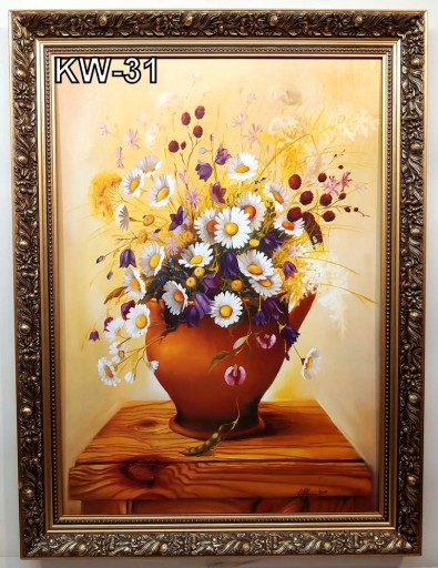 KWIATY 80X60 CM OBRAZ W ZŁOTEJ RAMIE