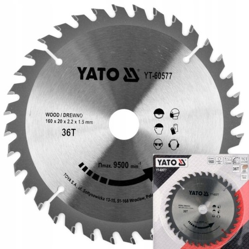 YATO TARCZA WIDIOWA ZĘBY Z WĘGLIKA WOLFRAMU DO DREWNA 160X36TX20MM YT-60577