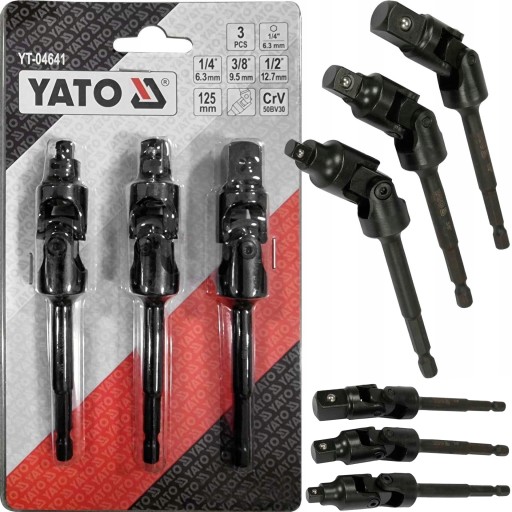 ADAPTERY Z PRZEGUBEM DO NASADEK 1/4 3/8 1/2 3 SZT.