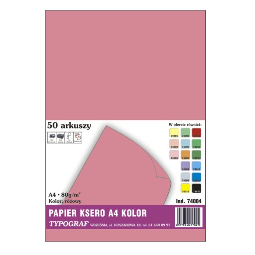 PAPIER KSERO TYPOGRAF A4 80G RÓŻOWY
