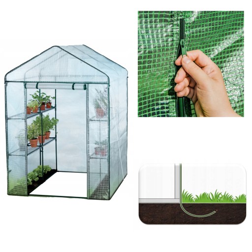 SZKLARNIA OGRODOWA GARDENLINE Z TRZEMA PÓŁKAMI NA KWIATY 1M2 1,4X1,4M