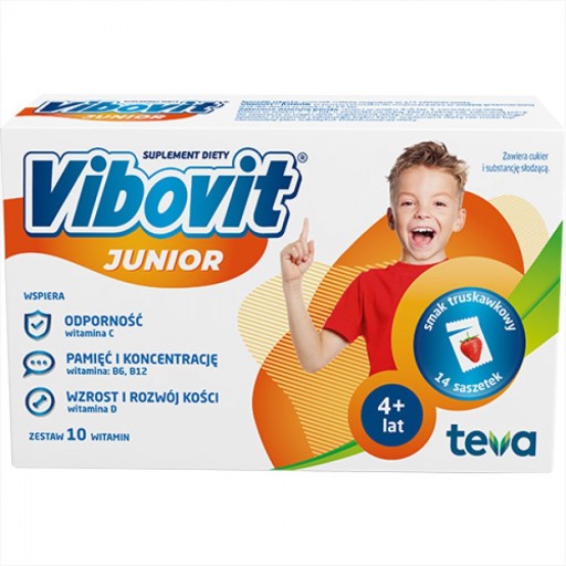 Vibovit Junior truskawkowy, suplement diety dla dzieci 14 saszetek