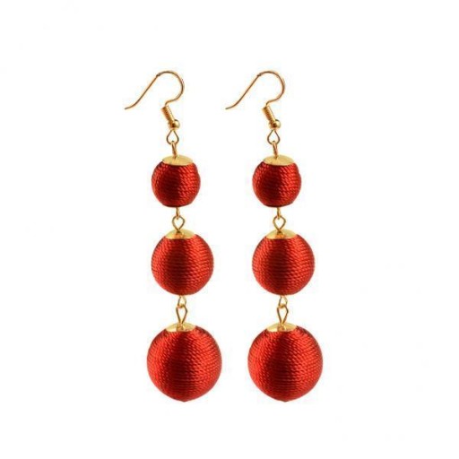 2xBoho Thread Three Ball Long Linear Dangle Drop