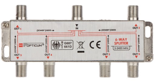 Rozgałęźnik 1/ 6 TV DVB-T2 DVB-C SAT Splitter Unicable Rozdzielacz Sygnału