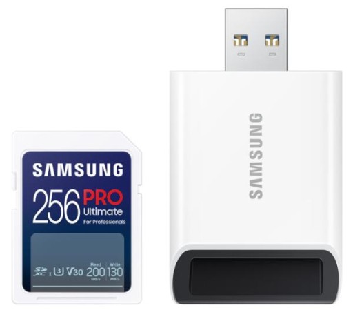Karta pamięci Samsung PRO Ultimate 2023 SD 256GB 200/130MB/s U3 + czytnik