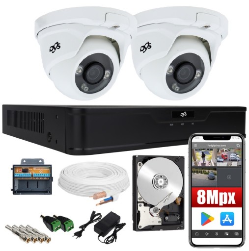 ZESTAW DO MONITORINGU 8MPX 4K UHD 2 KAMERY Z DYSKIEM KOMPLETNY DVS