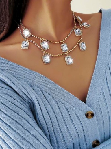Naszyjnik łańcuch choker z cyrkoniami kryształkami